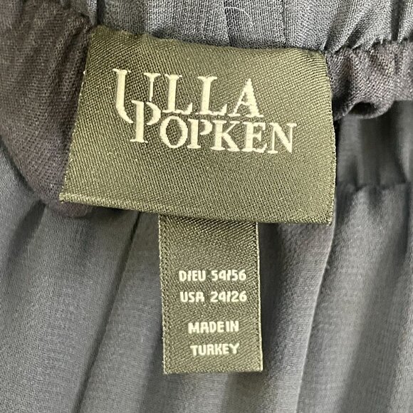 Ulla Popken Womens Plus 24/26 Navy Blue Wide Leg Chiffon Pants Elastic Waist - Picture 3 of 6
